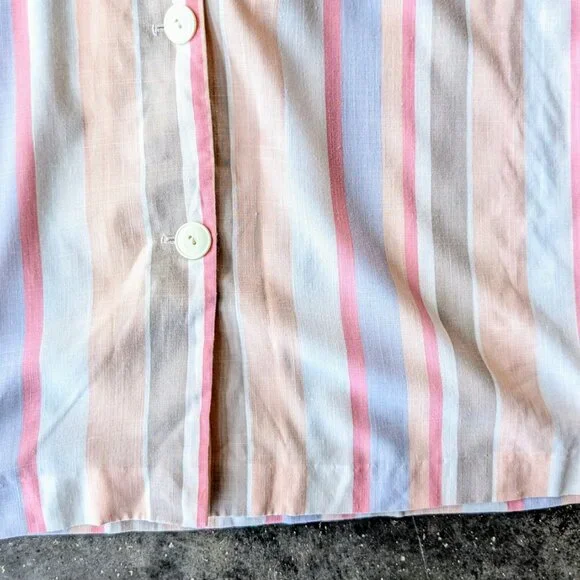 Vintage Pastel Orange Pink Purple Striped Puff Shoulder Midi Shirt Dress - Picture 6 of 9